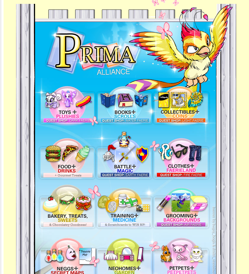 picture of an example of a neopets store. Items are layed out in simple tables with clickable links and images in the backgrounds.