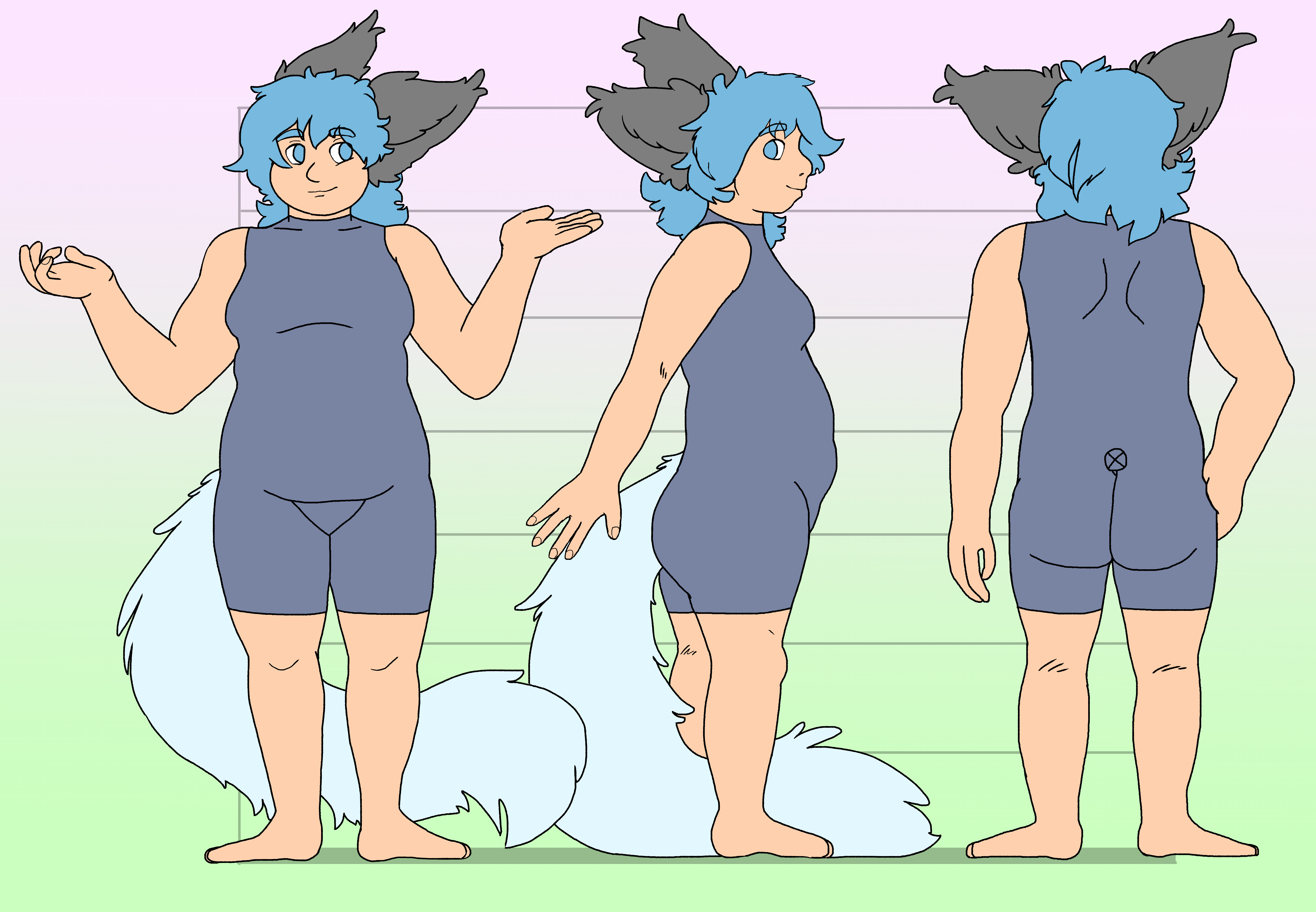 drawing of proportion practice of a front, side and back view of me
